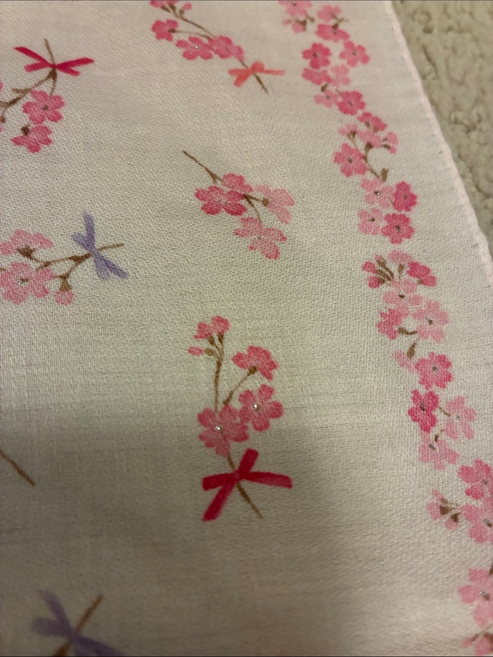 Jill Stuart Vintage Pink Cherry Blossom Glitter Cotton Handkerchief NWT Japan👝 - Picture 3 of 6